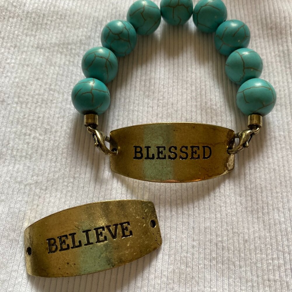 Blessed and Believe Interchangeable Bracelet with Turquoise Beads